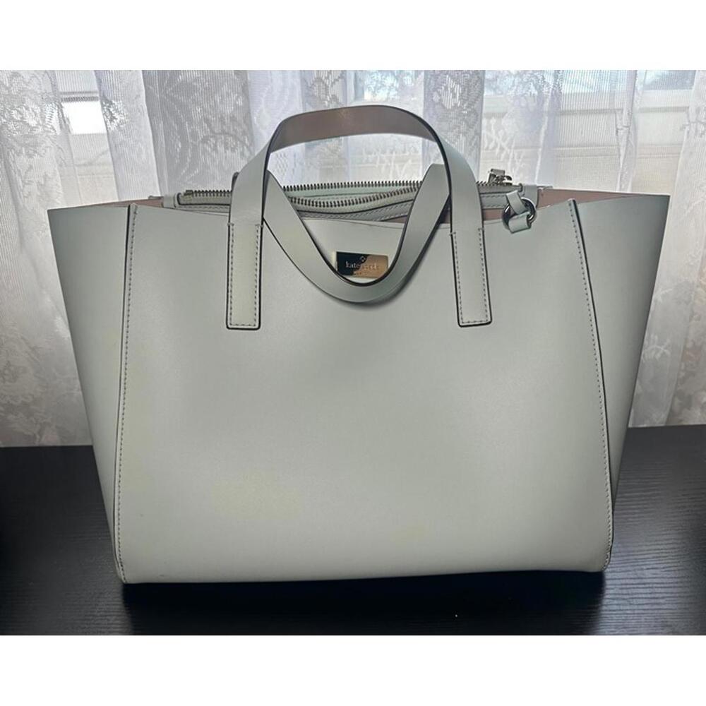 Kate Spade New York Light Blue Leather Tote Bag Satchel Purse - Picture 1 of 8